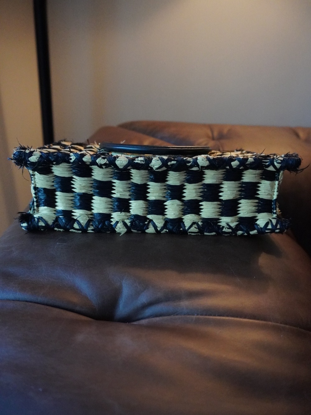 Tory Burch Black and Natural Woven Logo  Tote - Picture 8 of 8